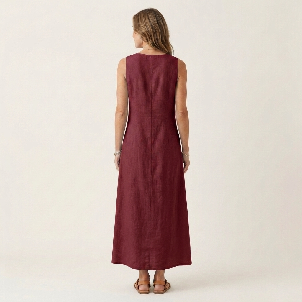 Amelie | V-Neck Sleeveless Button-Detail Linen Maxi Dress