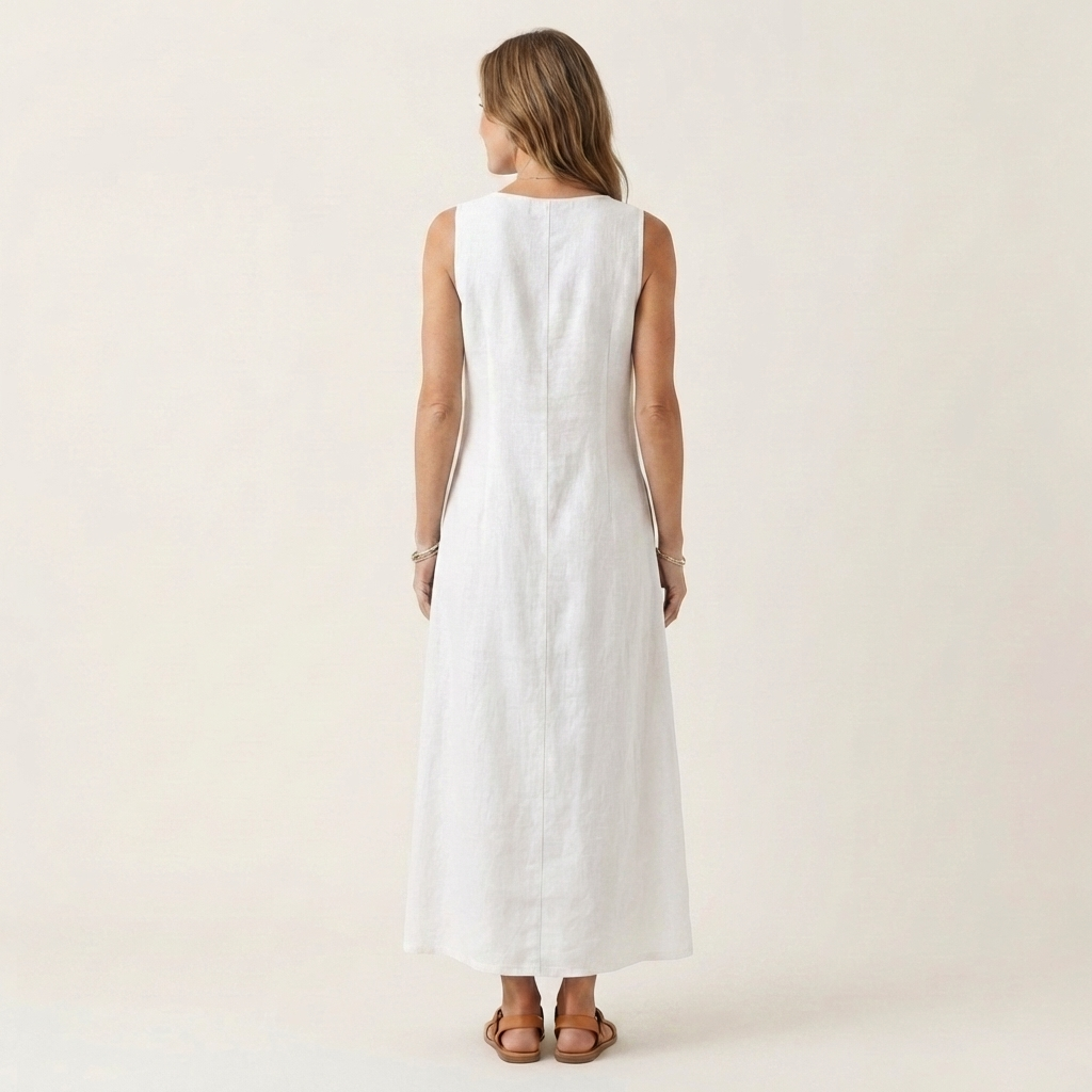 Amelie | V-Neck Sleeveless Button-Detail Linen Maxi Dress