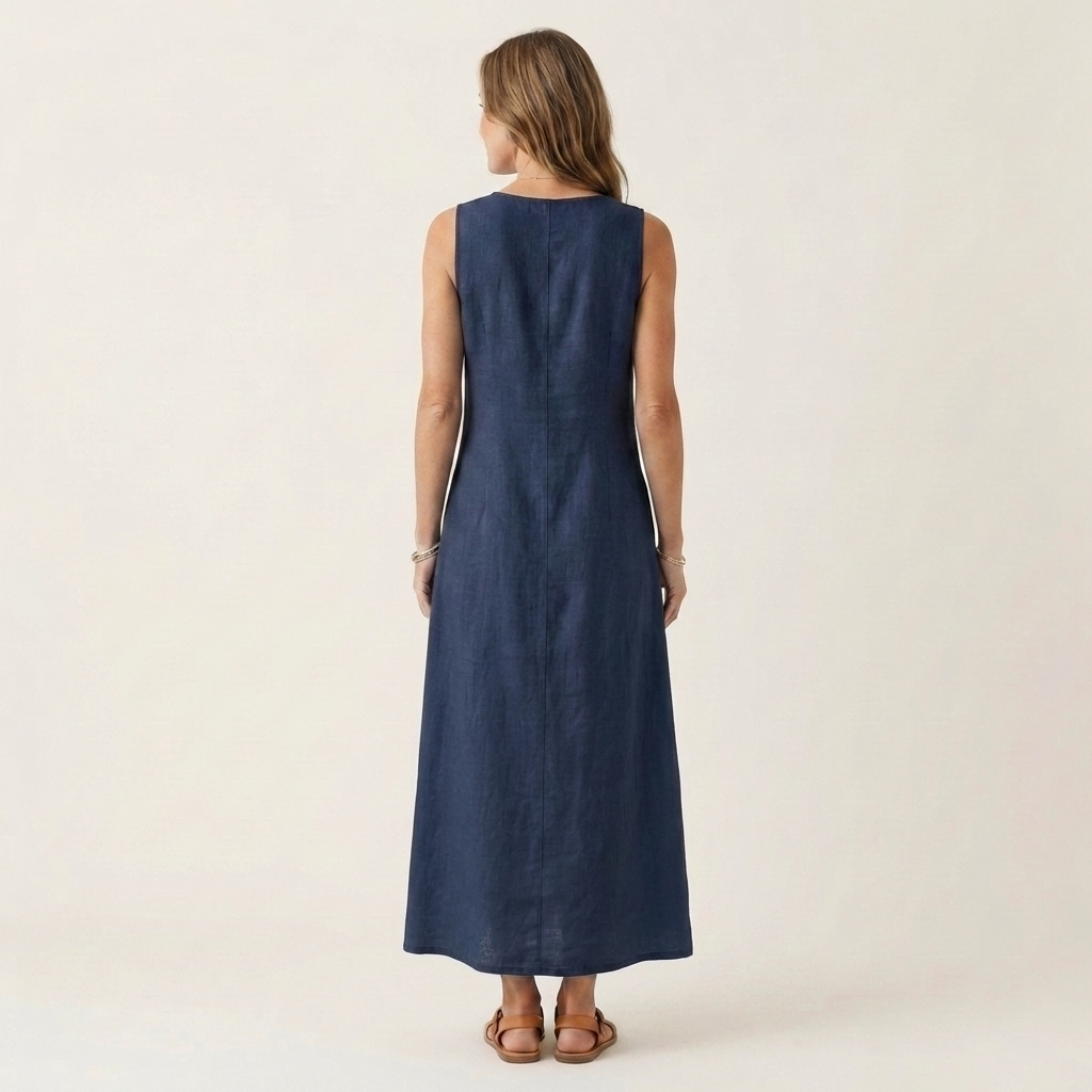 Amelie | V-Neck Sleeveless Button-Detail Linen Maxi Dress