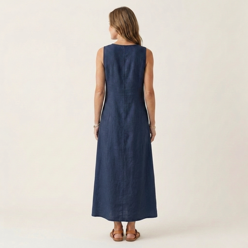 Amelie | V-Neck Sleeveless Button-Detail Linen Maxi Dress