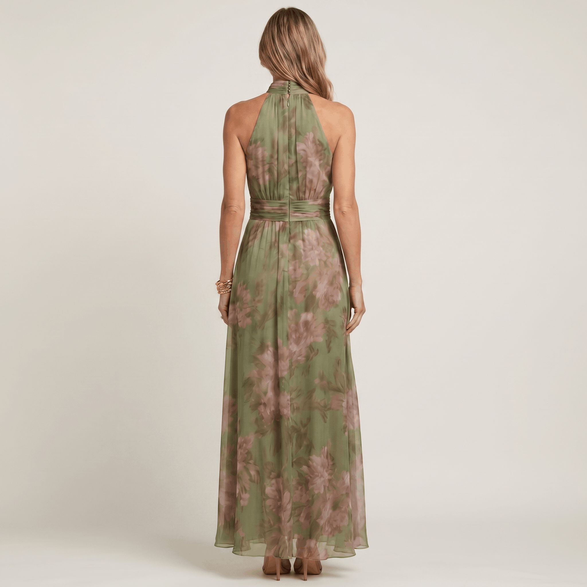 Tina | Watercolor Floral Halter Neck Maxi Dress