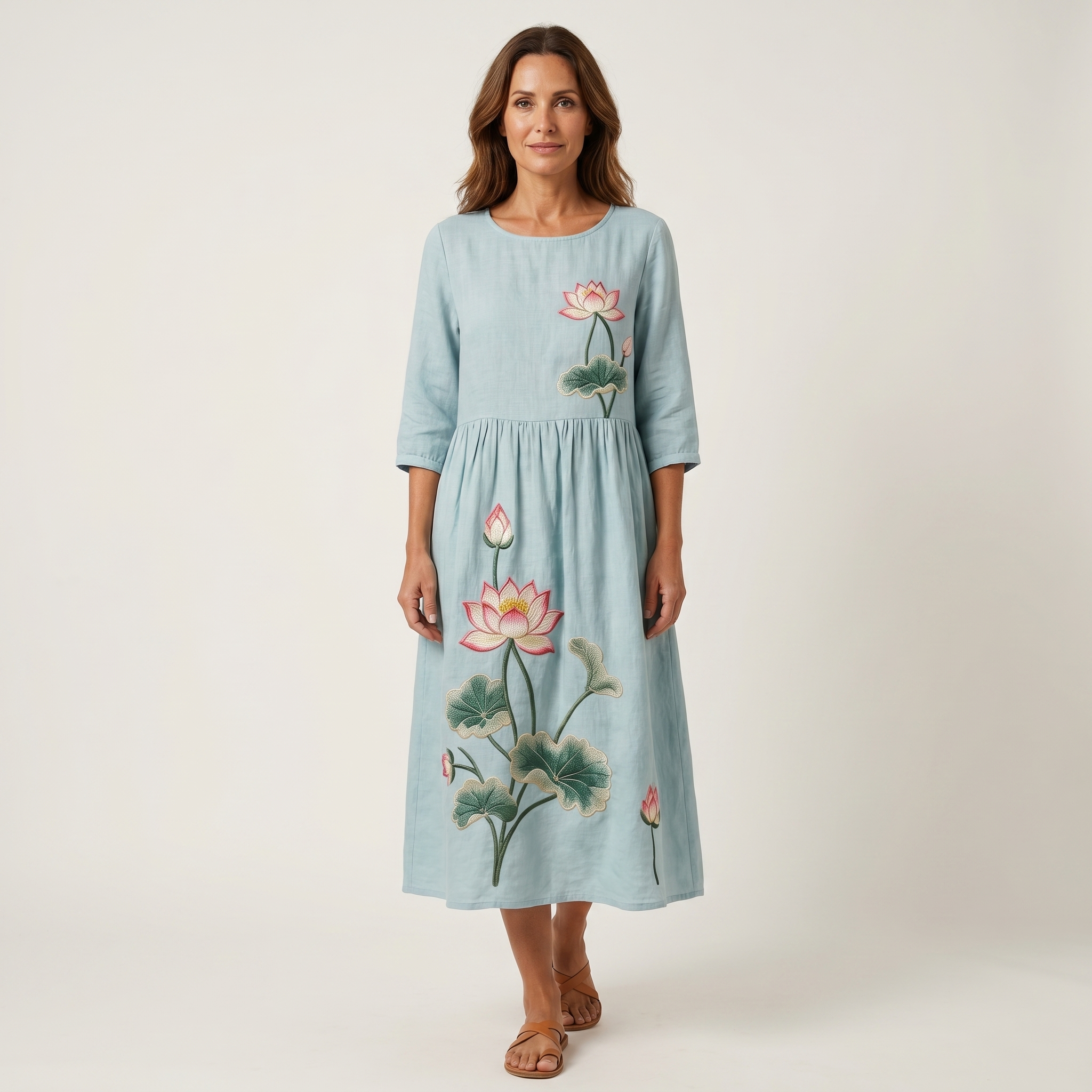 Vanessa | Raised Floral Embroidery Cotton Midi Dress