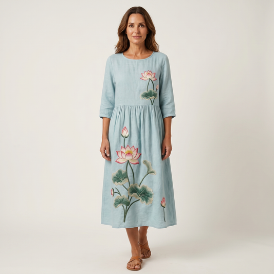 Vanessa | Raised Floral Embroidery Cotton Midi Dress