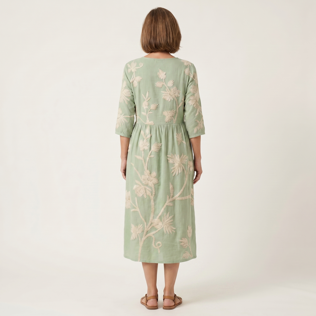 Paige | Raised Floral Embroidery Cotton Midi Dress