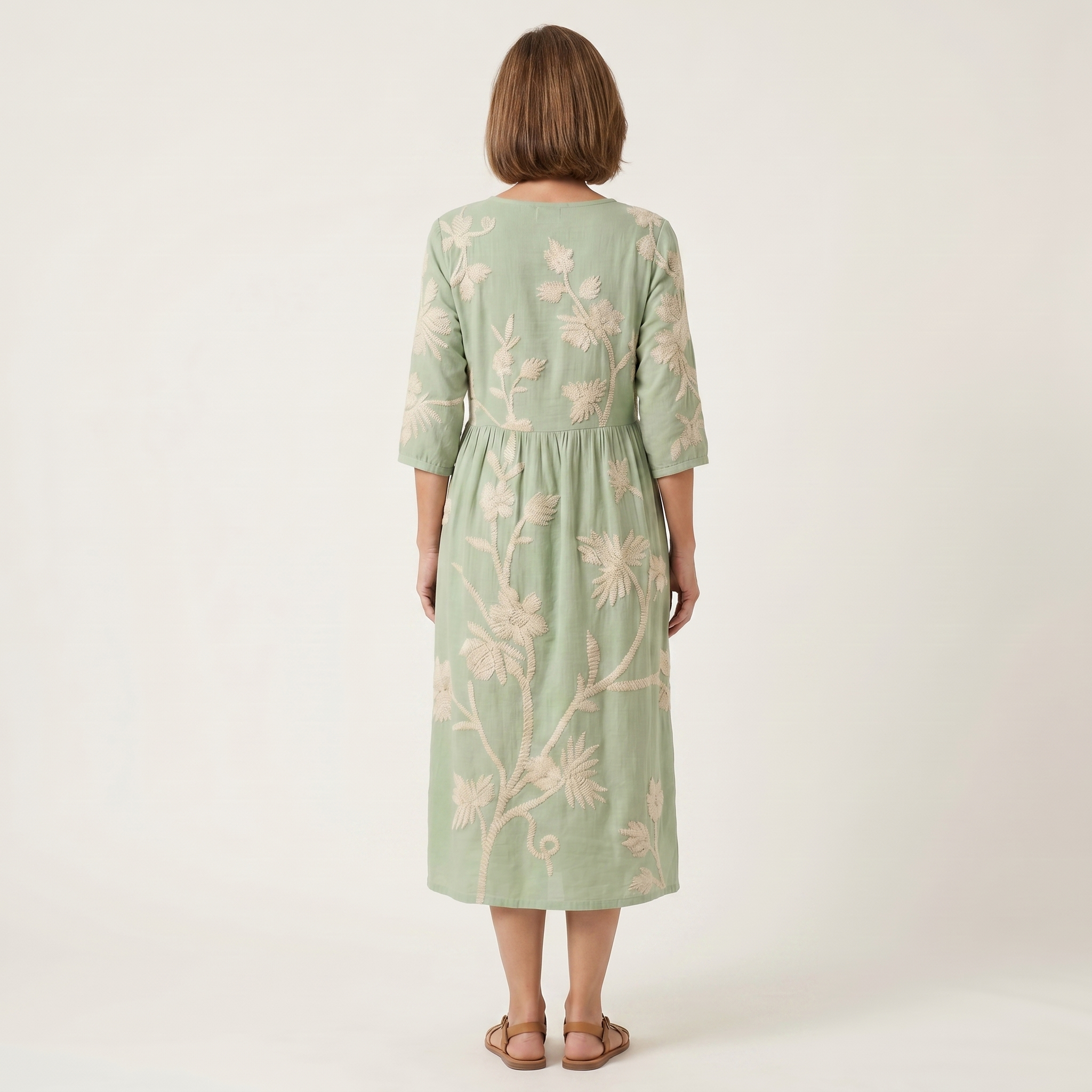 Paige | Raised Floral Embroidery Cotton Midi Dress