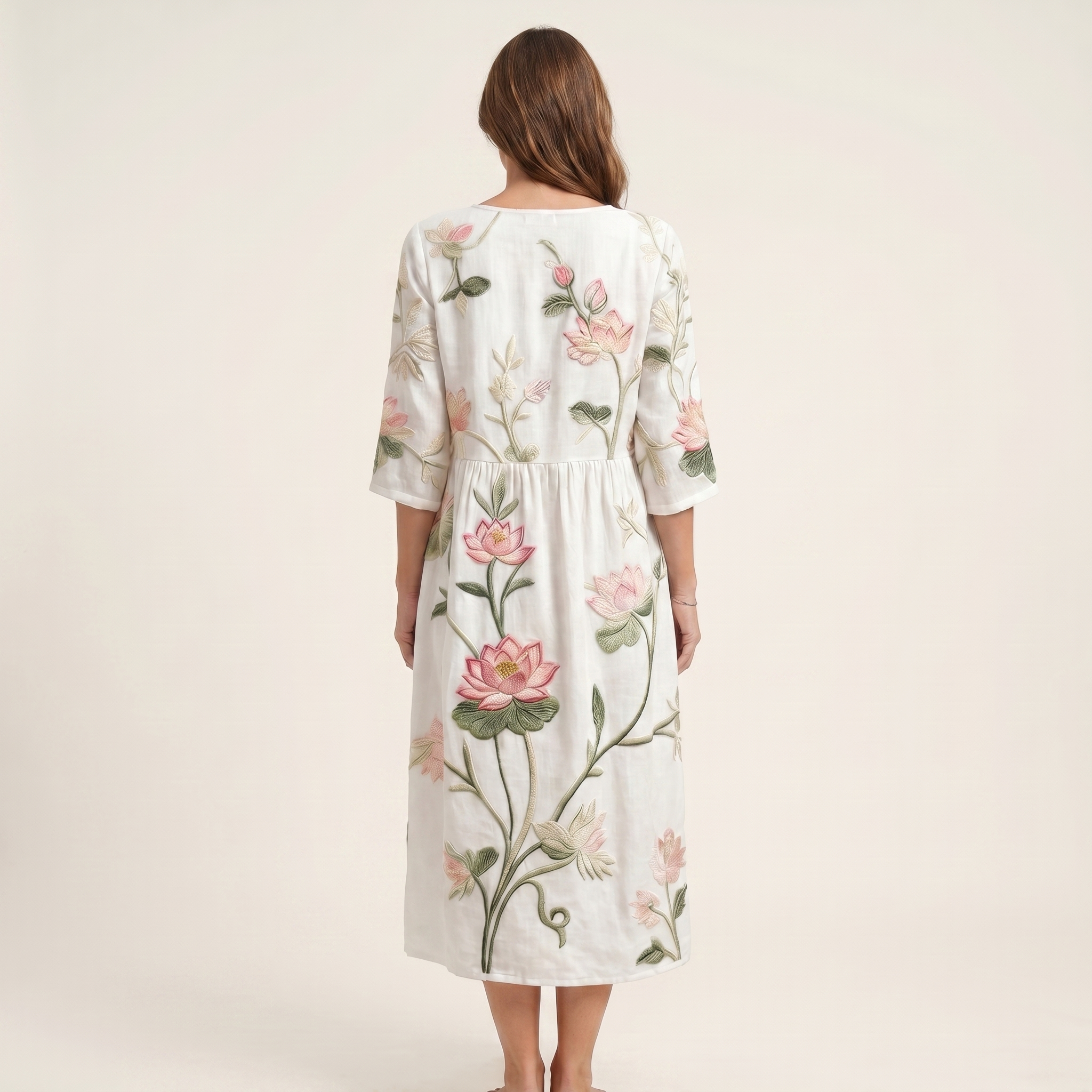 Chloe | Raised Floral Embroidery Cotton Midi Dress