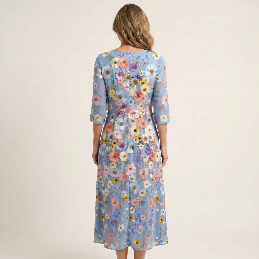 Brooke | Raised Floral Embroidery Cotton Midi Dress