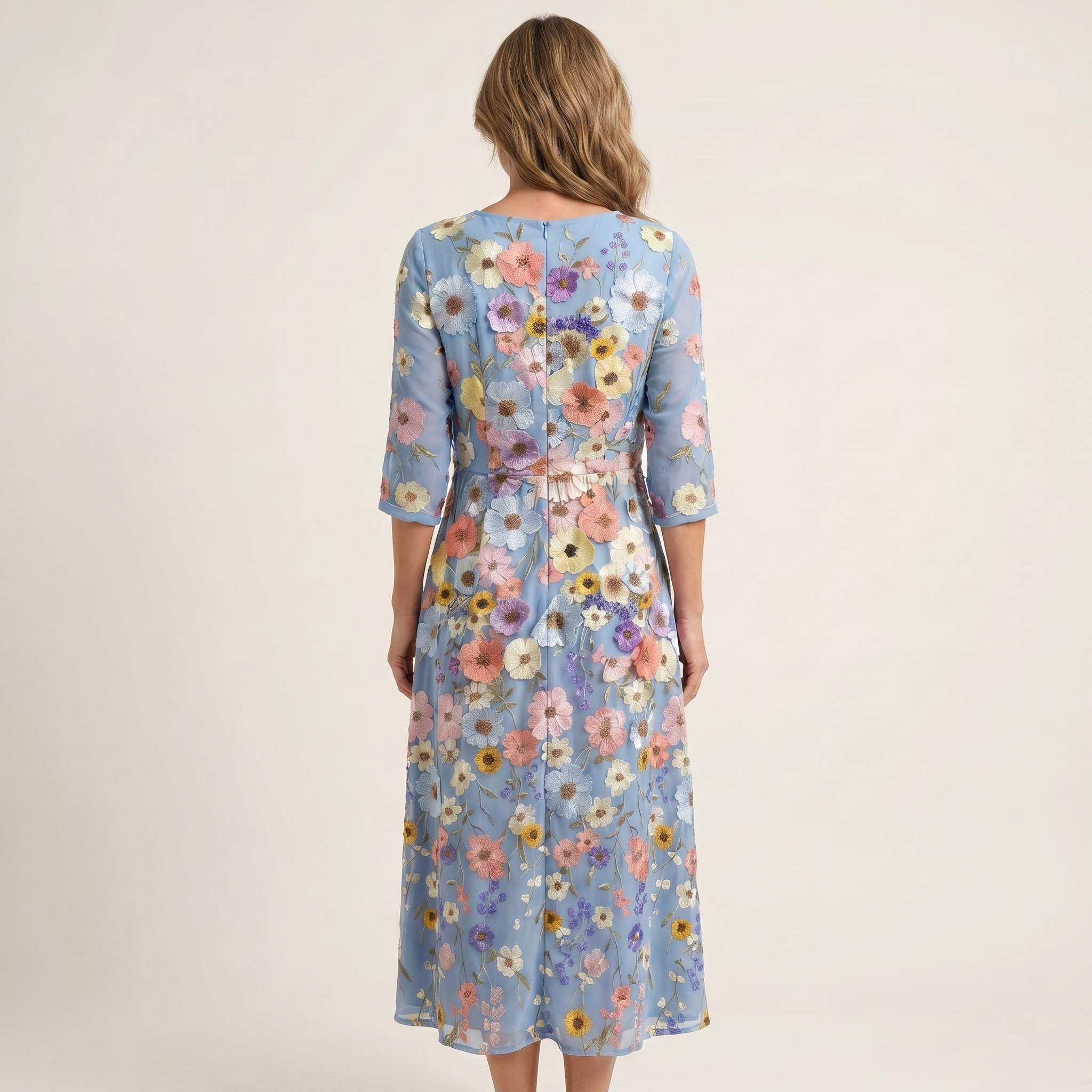 Brooke | Raised Floral Embroidery Cotton Midi Dress