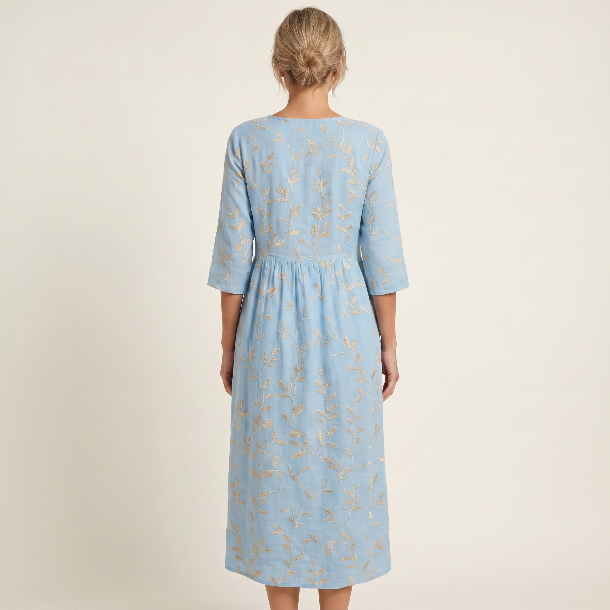 Jade | Raised Floral Embroidery Cotton Midi Dress