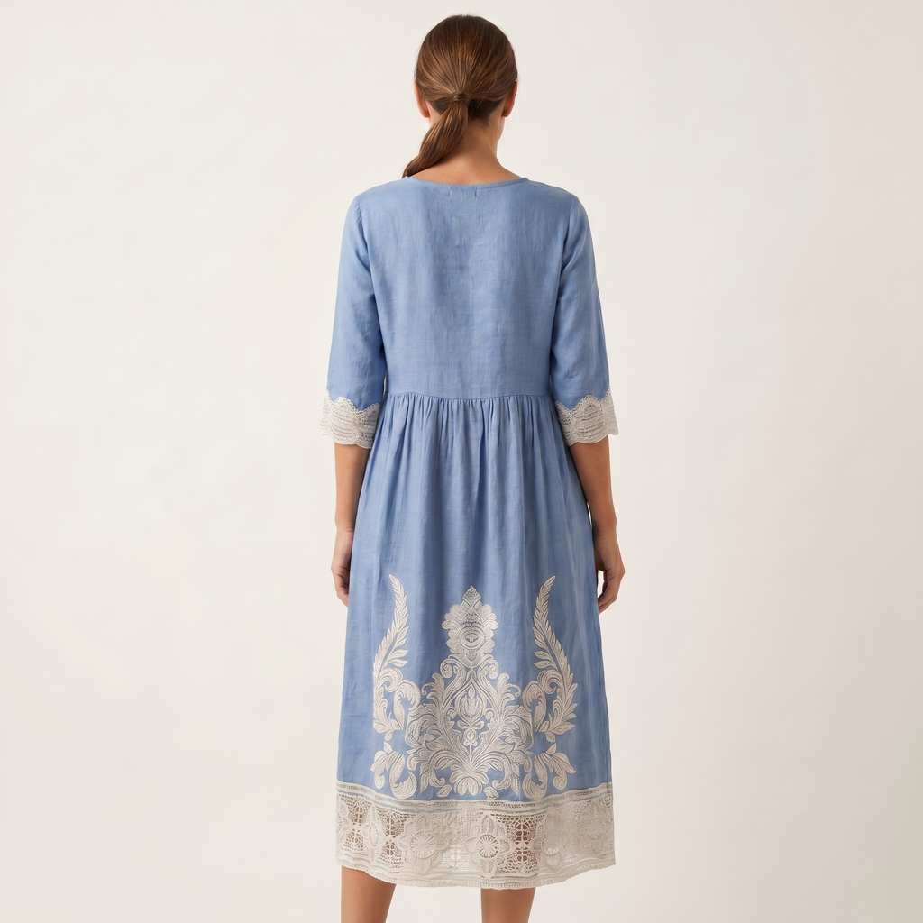 Amber | Raised Floral Embroidery Cotton Midi Dress