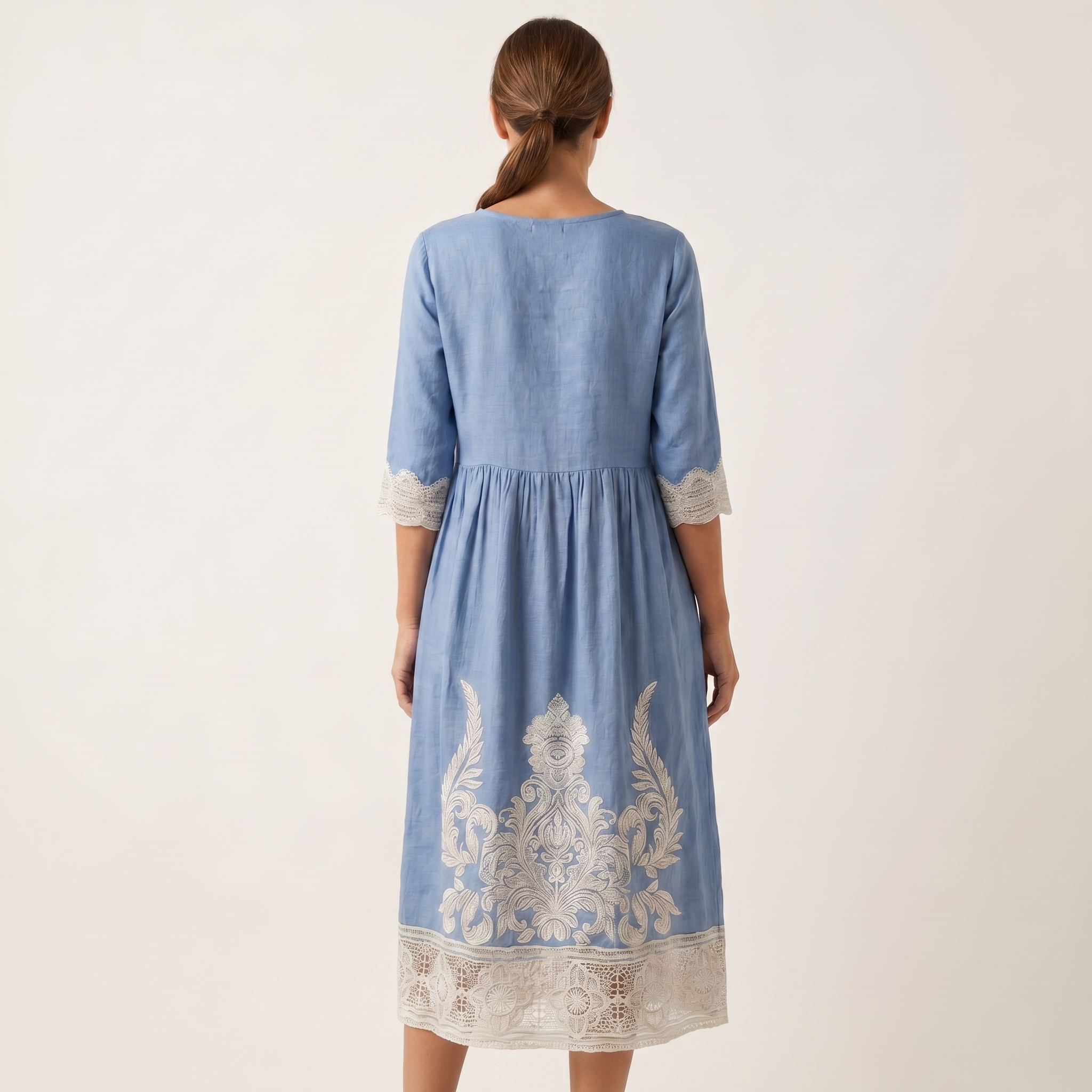 Amber | Raised Floral Embroidery Cotton Midi Dress