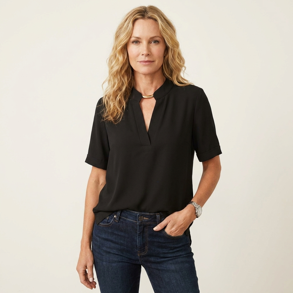 Lunaria | Split-Neck Short-Sleeve Relaxed Blouse