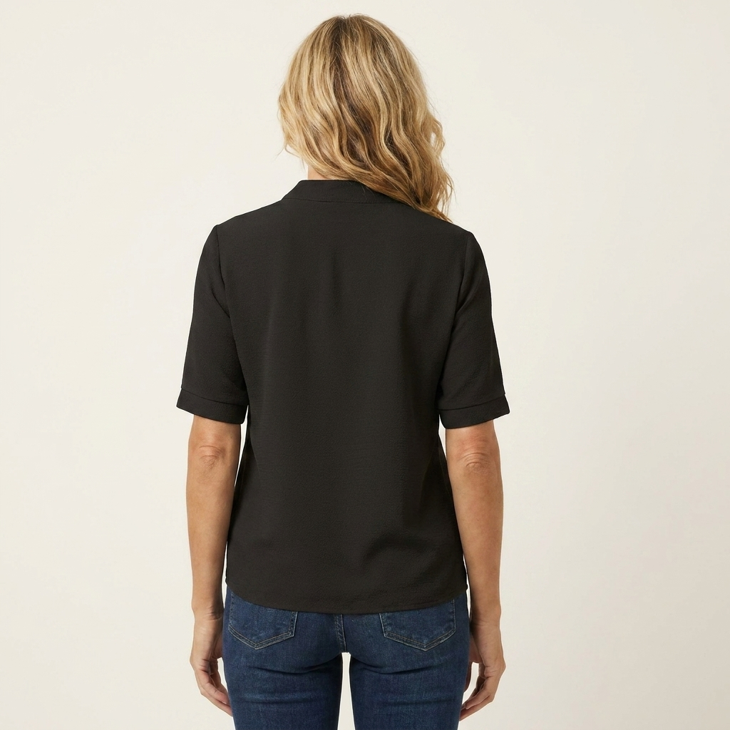 Lunaria | Split-Neck Short-Sleeve Relaxed Blouse