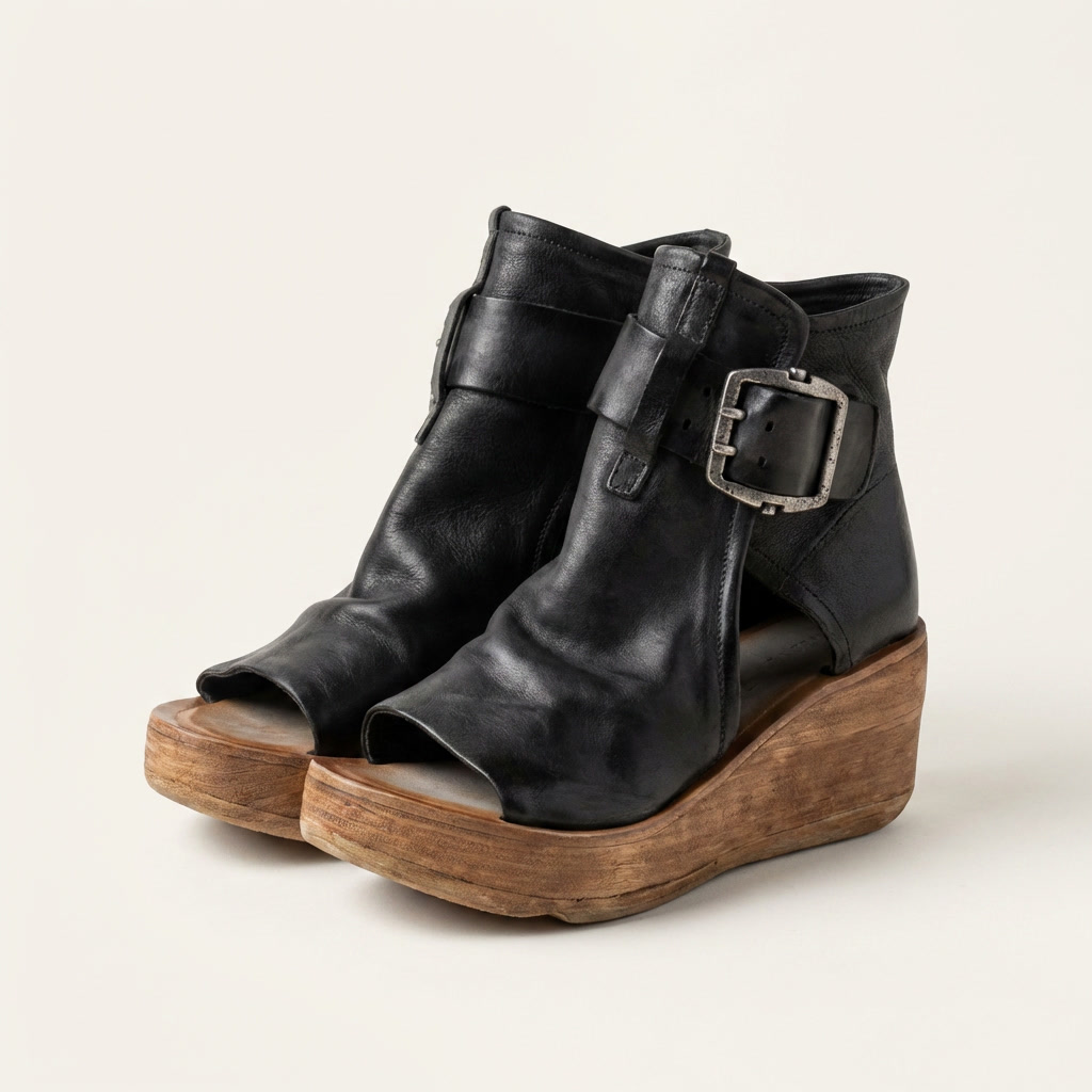 Nolita | Peep-Toe Double-Buckle Wedge Bootie