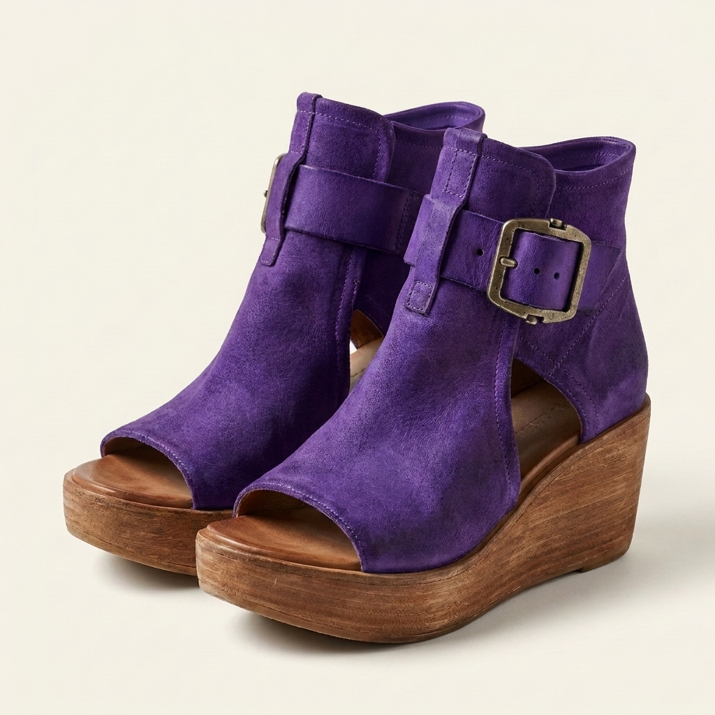 Nolita | Peep-Toe Double-Buckle Wedge Bootie