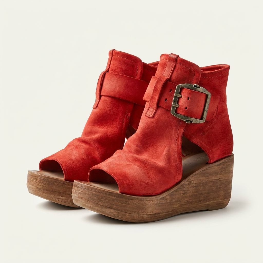 Nolita | Peep-Toe Double-Buckle Wedge Bootie