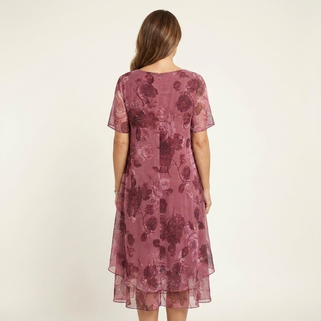 Tiana | Floral Print Layered Chiffon Midi Dress