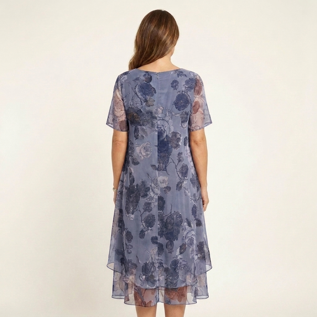 Tiana | Floral Print Layered Chiffon Midi Dress