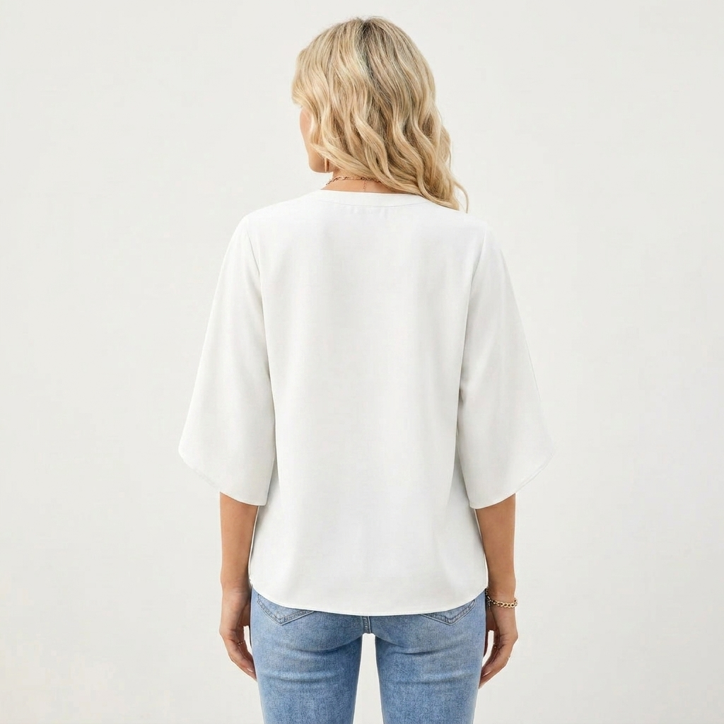 Corelia | Chiffon Flutter Sleeve Blouse With Notch V-Neckline