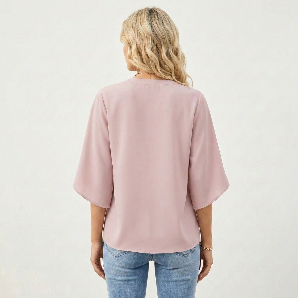Corelia | Chiffon Flutter Sleeve Blouse With Notch V-Neckline