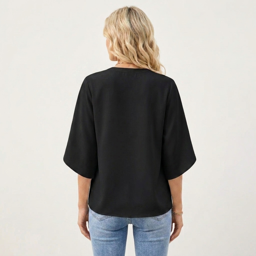 Corelia | Chiffon Flutter Sleeve Blouse With Notch V-Neckline
