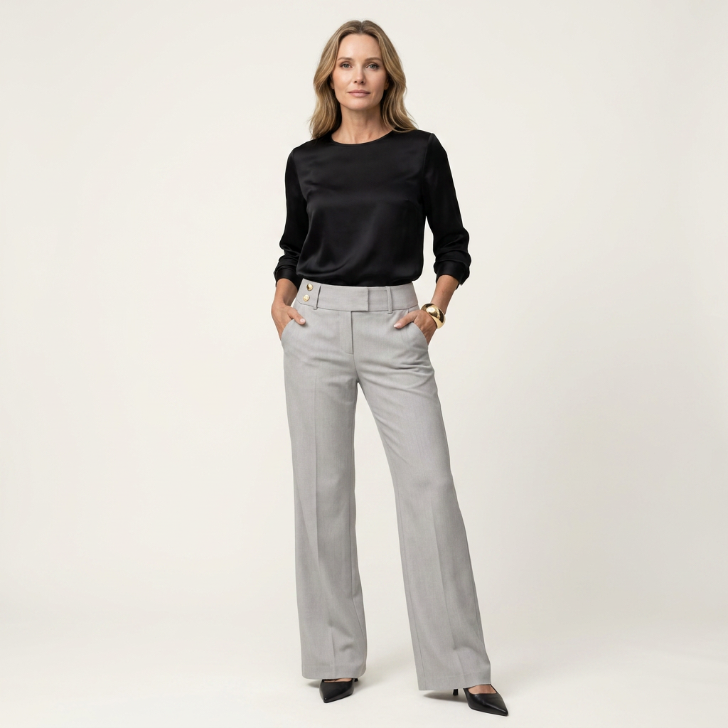 Melinda | High-Waisted Wide-Leg Pants with Button Tab Detail