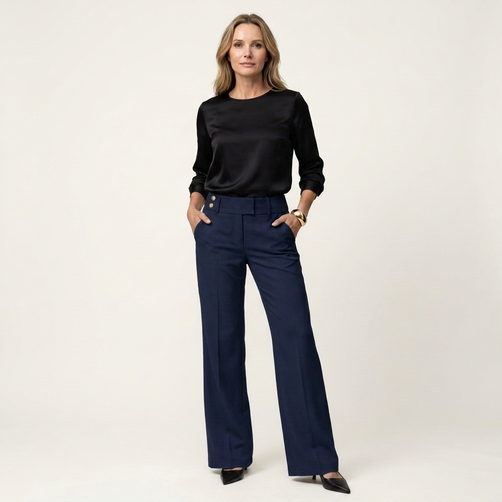 Melinda | High-Waisted Wide-Leg Pants with Button Tab Detail