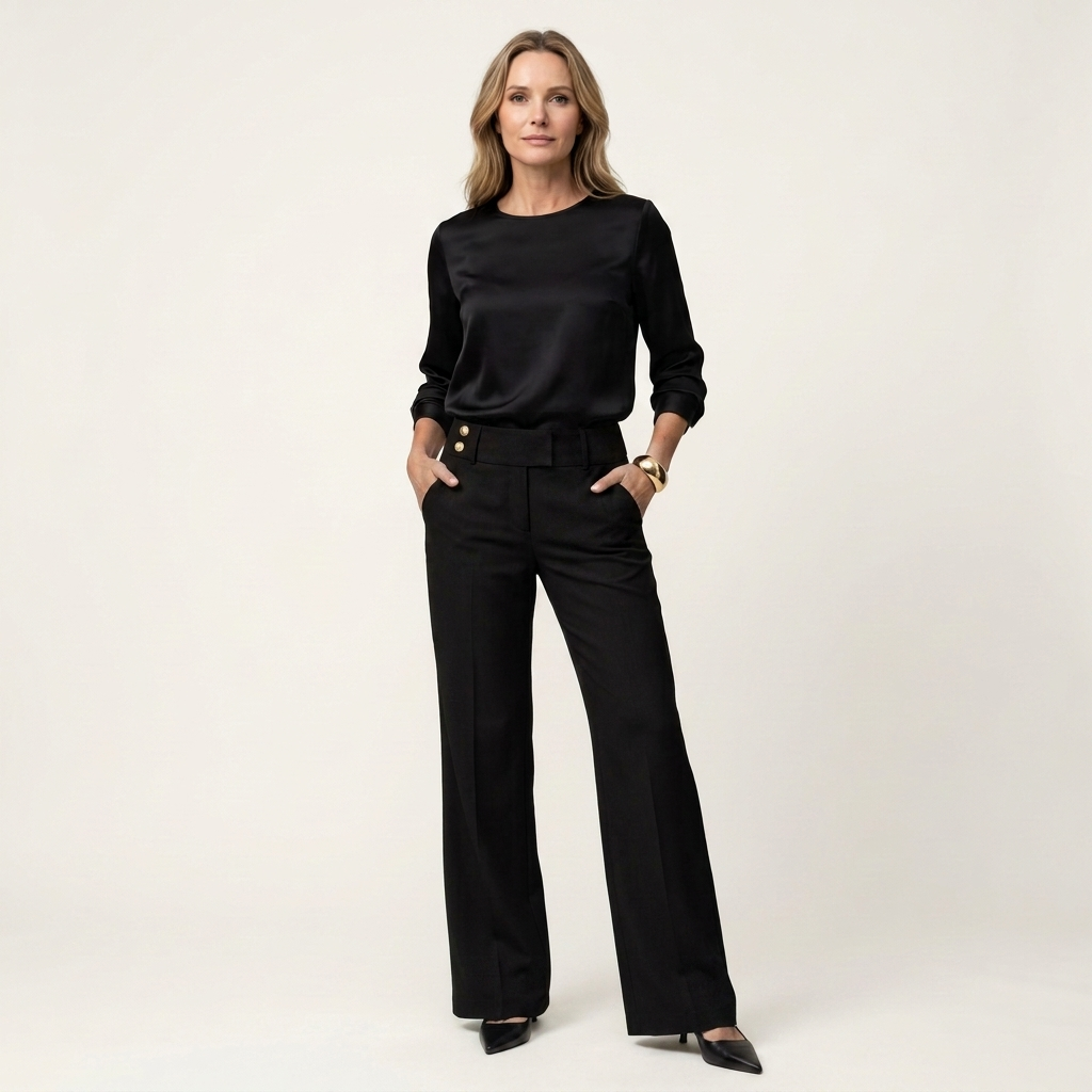 Melinda | High-Waisted Wide-Leg Pants with Button Tab Detail