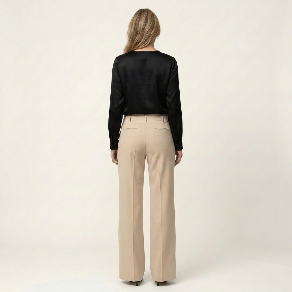 Melinda | High-Waisted Wide-Leg Pants with Button Tab Detail