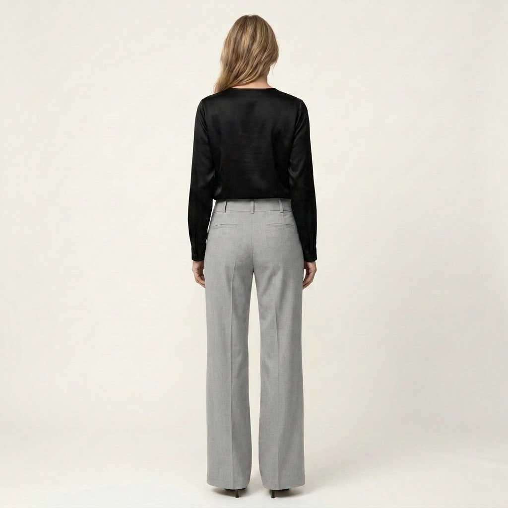 Melinda | High-Waisted Wide-Leg Pants with Button Tab Detail