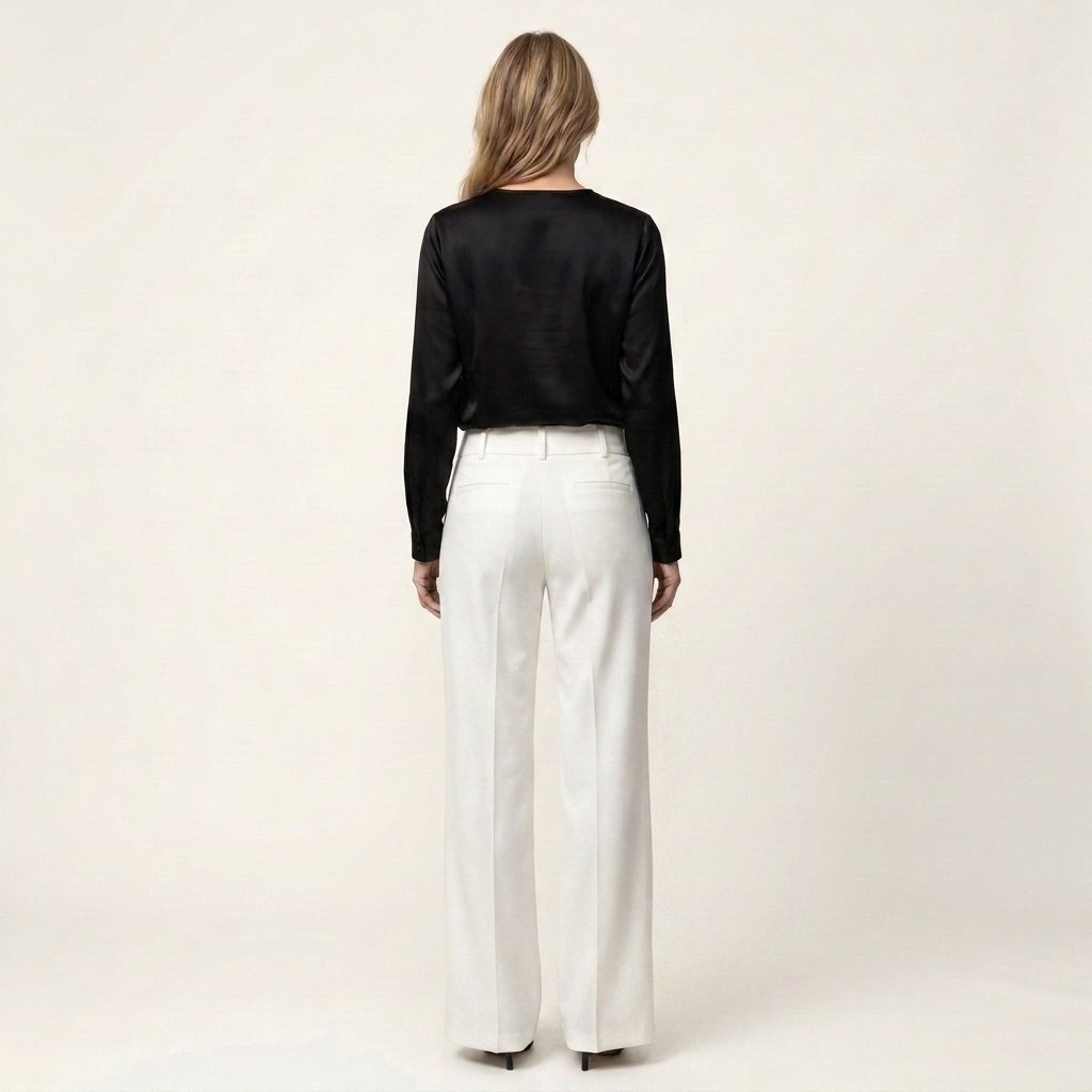 Melinda | High-Waisted Wide-Leg Pants with Button Tab Detail