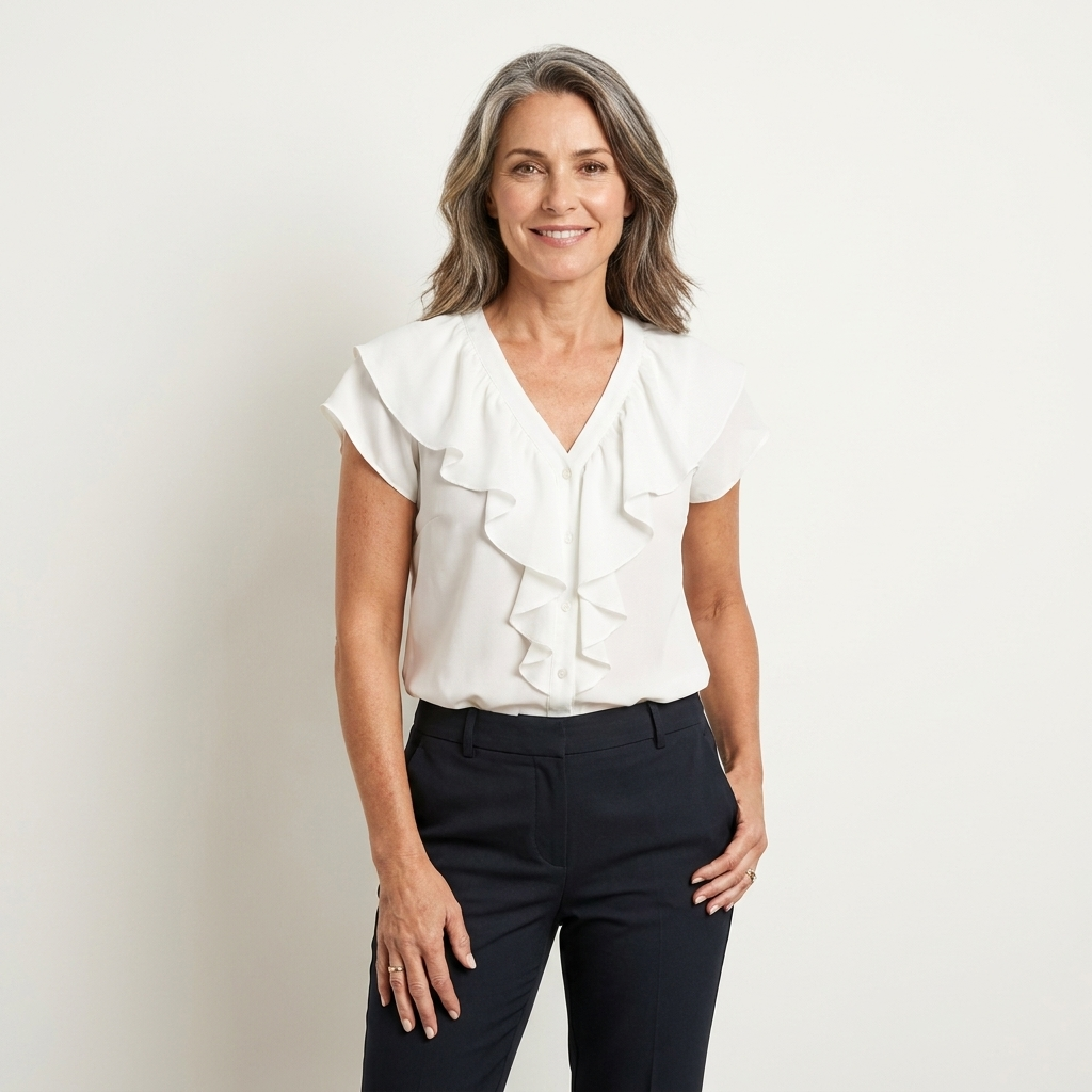 Marelia | Cascading Ruffle V-Neck Blouse with Cap Sleeves
