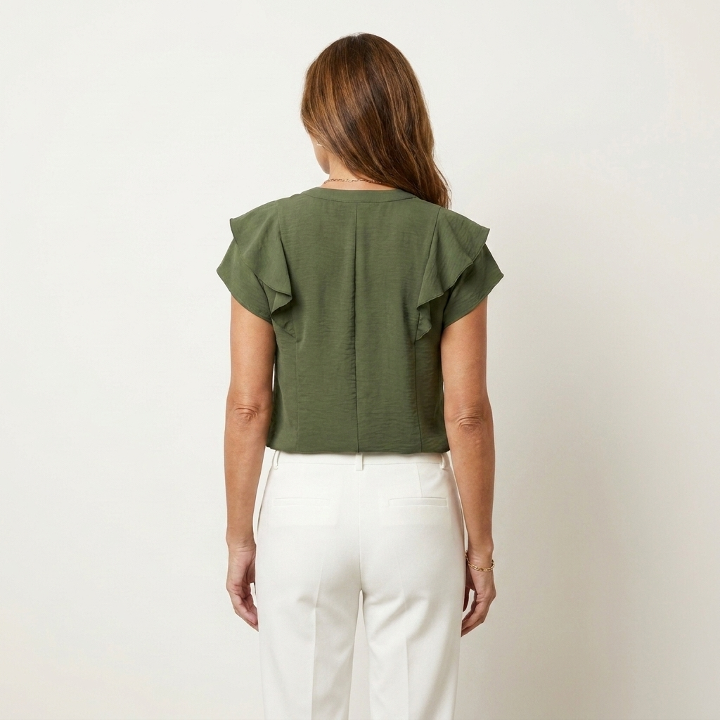 Marelia | Cascading Ruffle V-Neck Blouse with Cap Sleeves