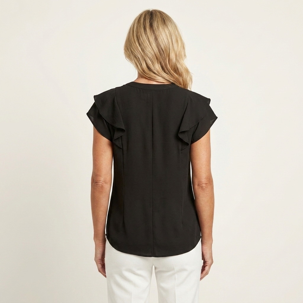 Marelia | Cascading Ruffle V-Neck Blouse with Cap Sleeves