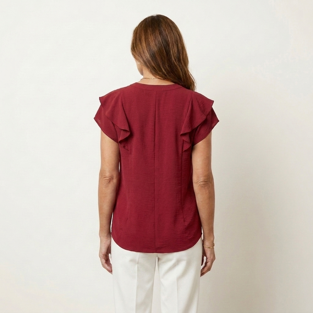 Marelia | Cascading Ruffle V-Neck Blouse with Cap Sleeves