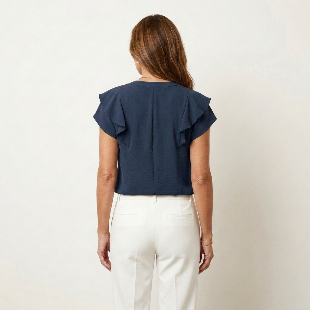 Marelia | Cascading Ruffle V-Neck Blouse with Cap Sleeves