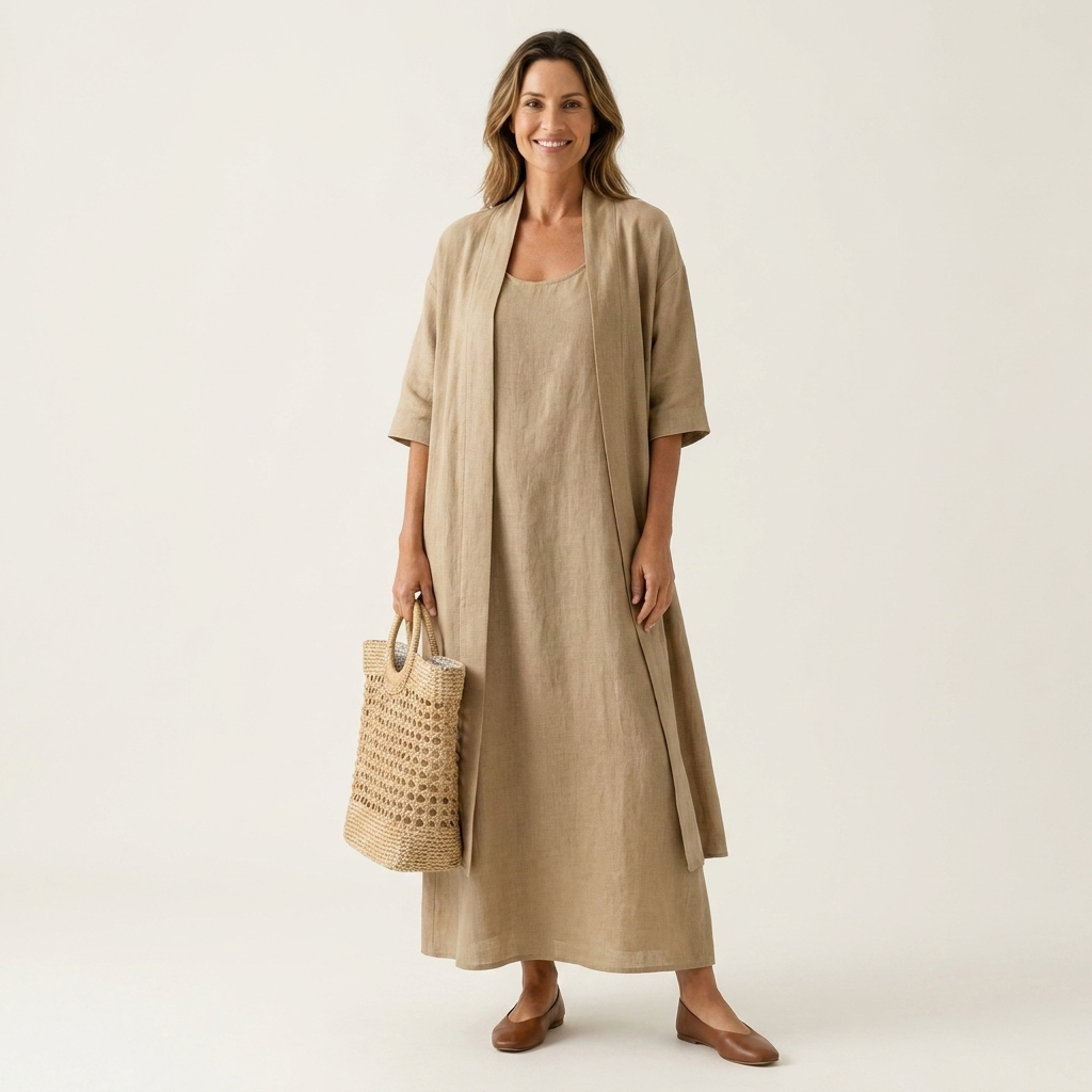 Firenzia | Two-Piece Cotton Tank Dress and Long Duster Set