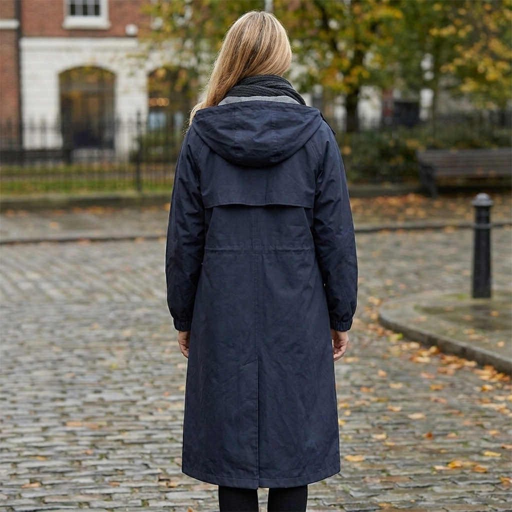 Women's Button-Front Hooded Raincoat with Elasticated Cuffs