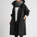 Women's Button-Front Hooded Raincoat with Elasticated Cuffs