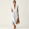 Grace | Ruffle Collar Washed Cotton Maxi Dress With Side Slit
