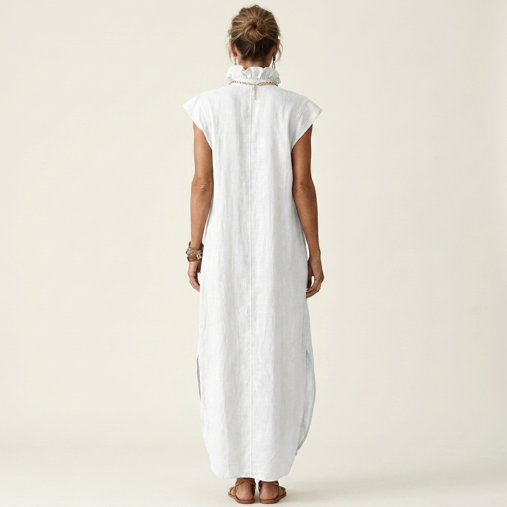Grace | Ruffle Collar Washed Cotton Maxi Dress With Side Slit
