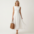 Mia | Chiffon Tea-Length Dress With Draped Bateau Neck