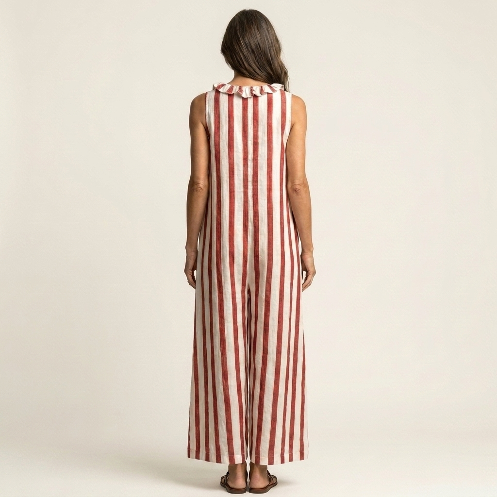 Colette | Ruffle V-Neck Vertical Stripe Maxi Dress With Pockets