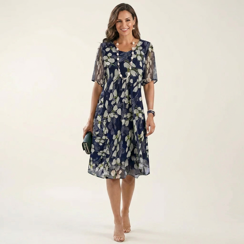 Maxima | Floral Mesh Overlay Midi Dress