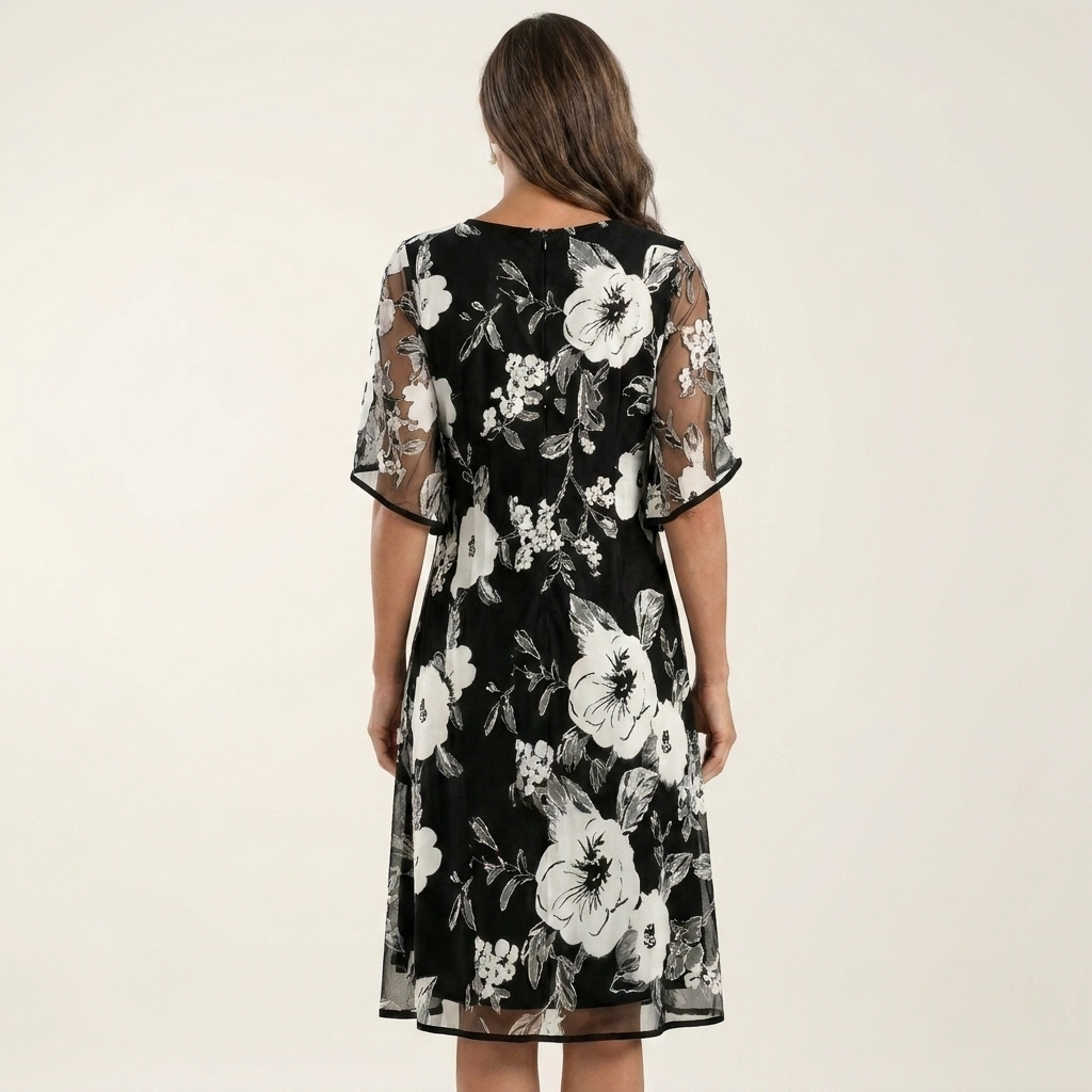 Maxima | Floral Mesh Overlay Midi Dress