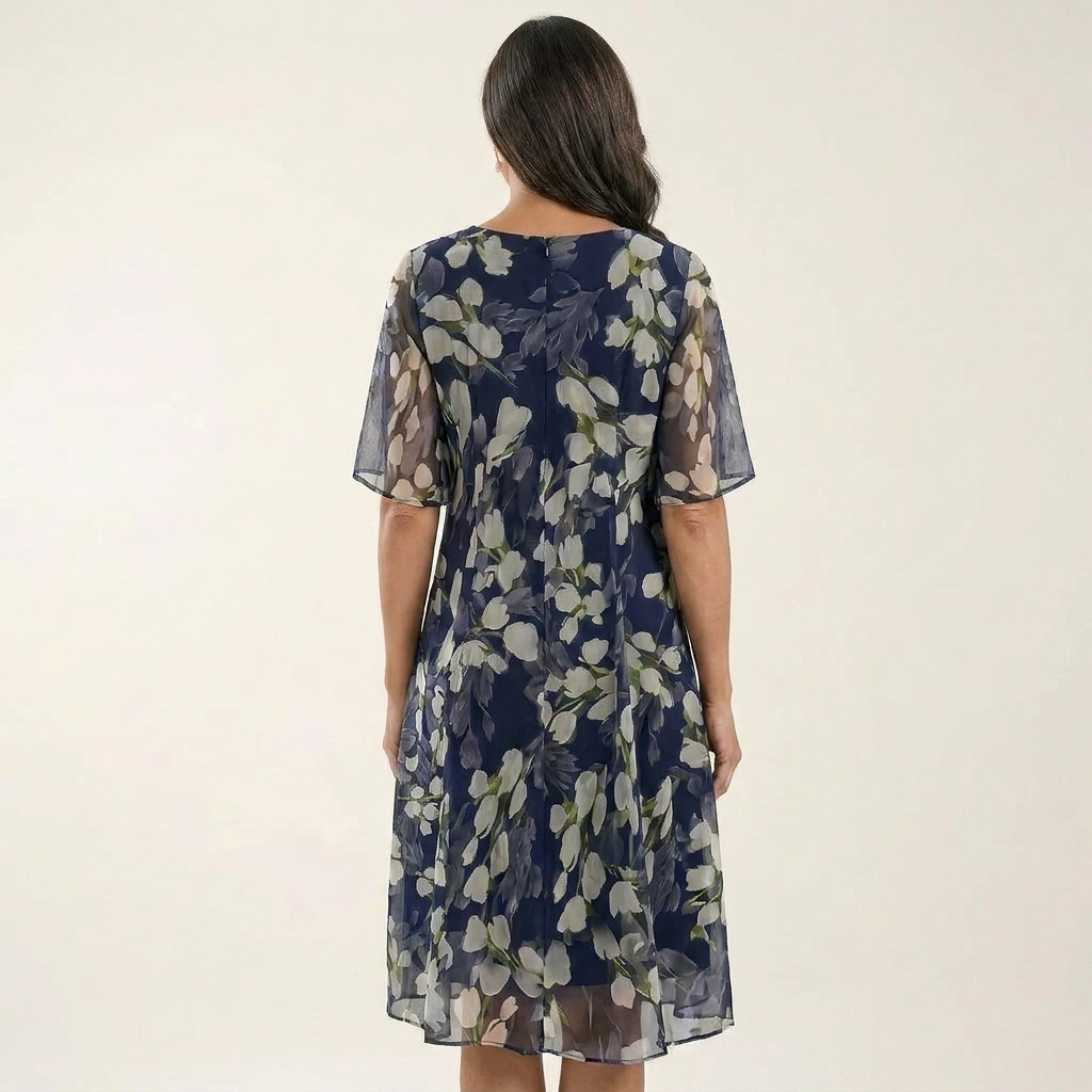 Maxima | Floral Mesh Overlay Midi Dress