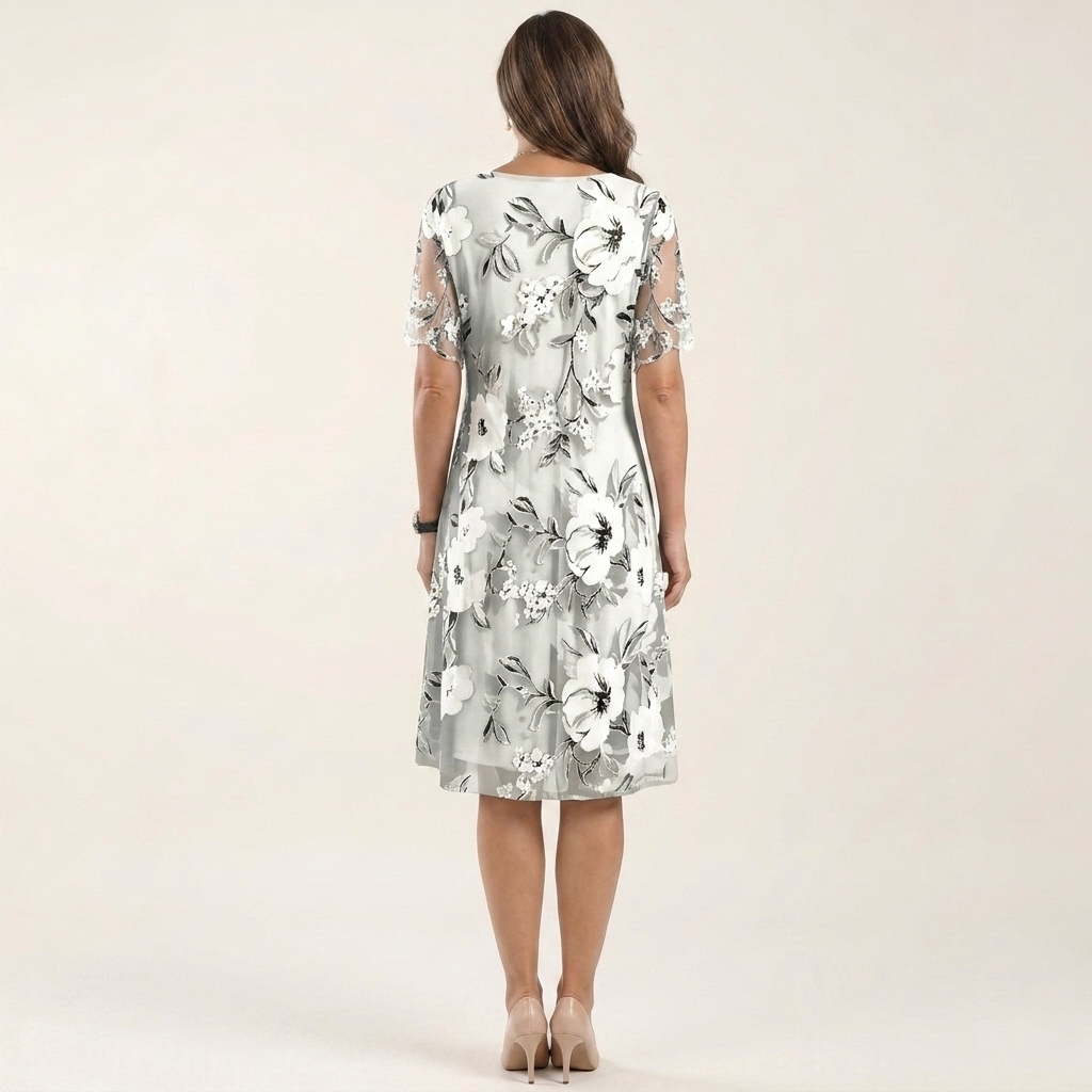 Maxima | Floral Mesh Overlay Midi Dress