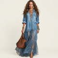 Cariah | Denim & Organza Patchwork Maxi Dress