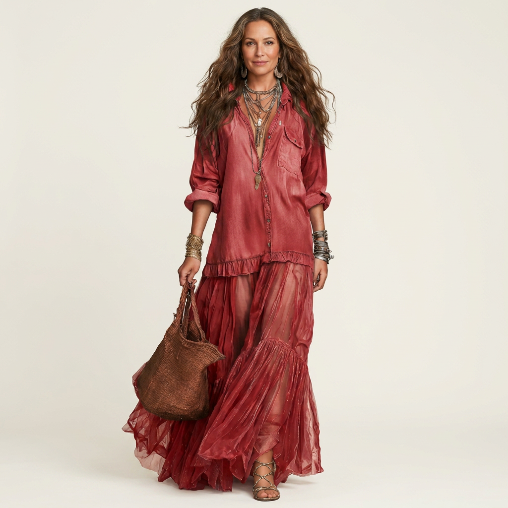 Cariah | Denim & Organza Patchwork Maxi Dress