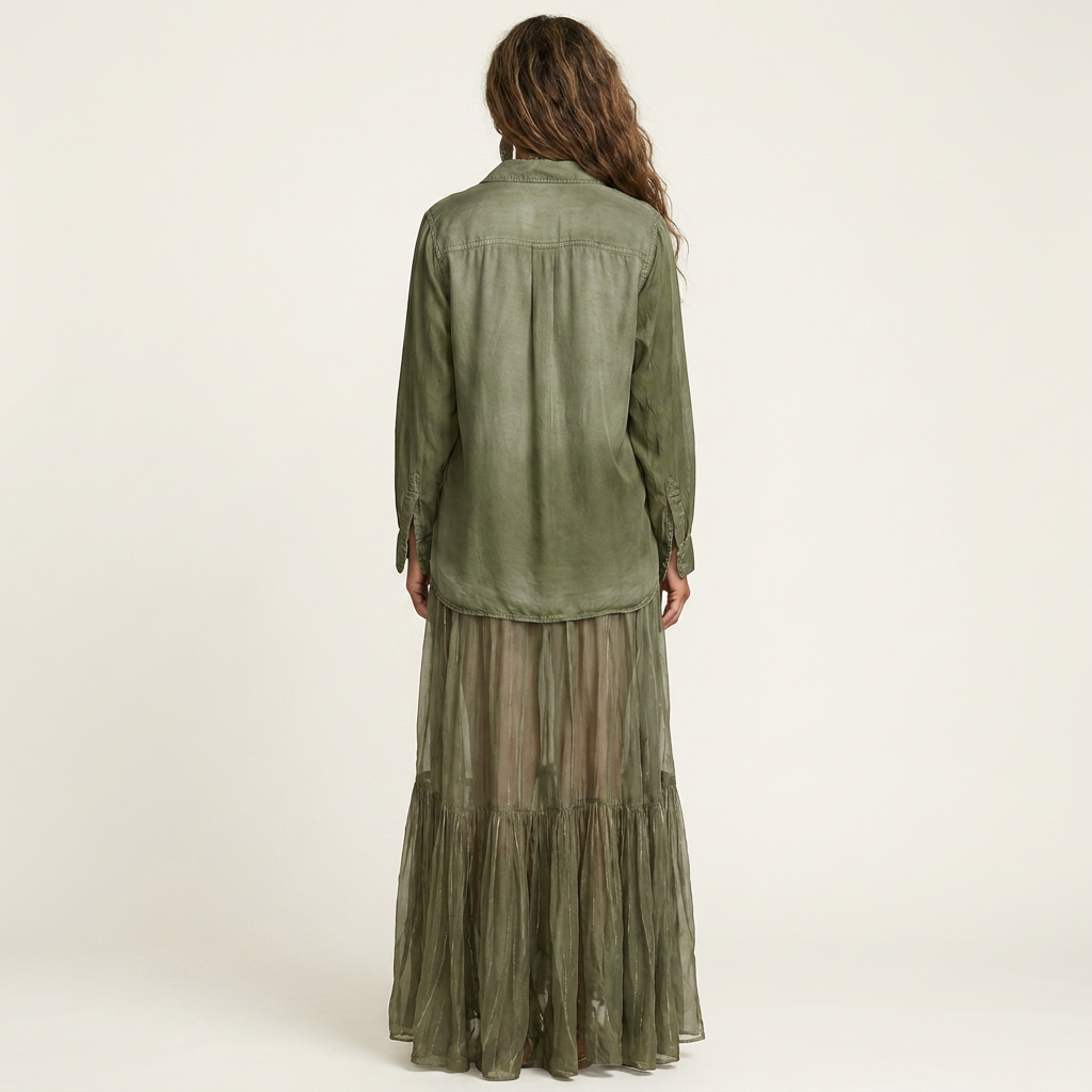 Cariah | Denim & Organza Patchwork Maxi Dress